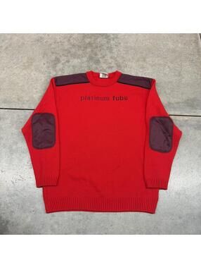 vintage platnium fubu red spell out knit sweater size large WOMENS